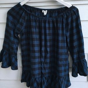 Blue Checkered Long Sleeve Blouse